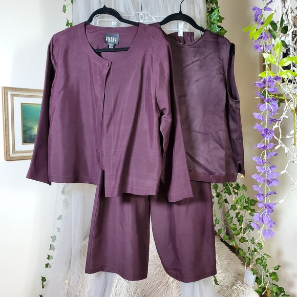 Eileen Fisher Pants - EILEEN FISHER WOMAN 3 Piece Pantsuit Silk Luxury Set Tank /Jacket/ Pants Size L